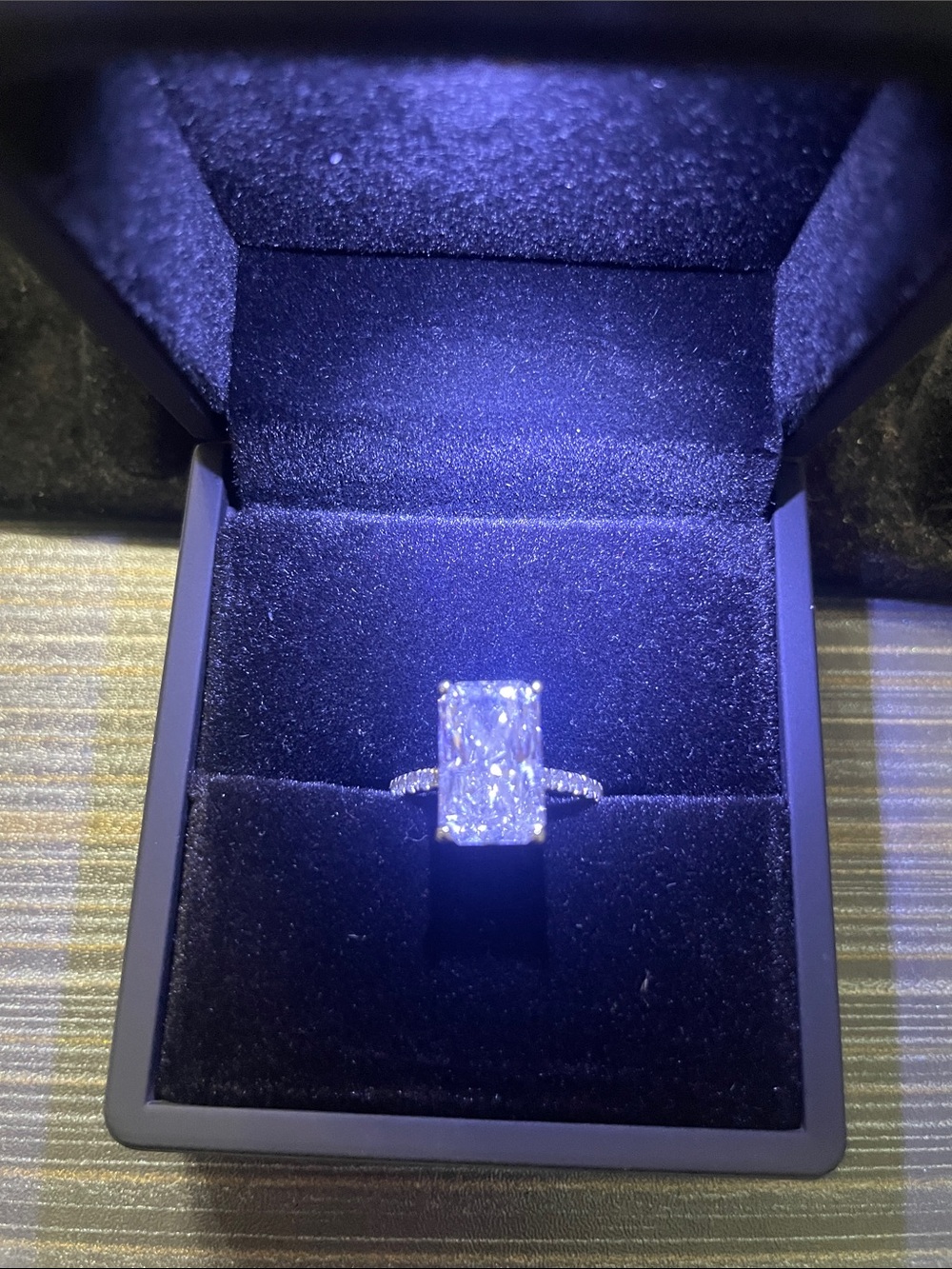 4.5 CT Radiant Cut Lab Grown Diamond Ring with Hidden Halo - IGI Certified